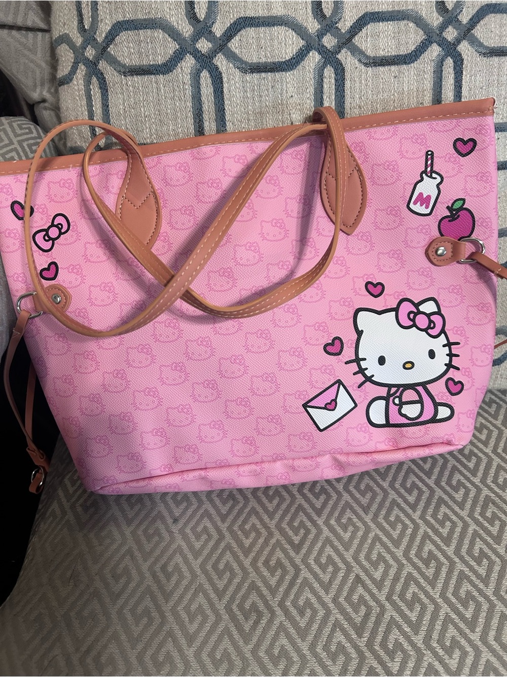 VIRAL Hello Kitty Pink Tote Bag with Brown Trim